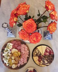 High angle view of various flowers on table