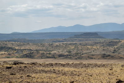 Arid landscapes against sky in rural kenya, magadi, rift valley, kenya