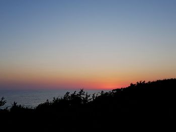 Scenic view of sea against clear sky during sunset