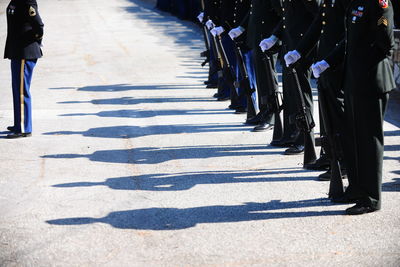 Low section of army soldiers standing in a row