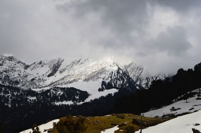 Scenic view of snowcapped mountains against sky