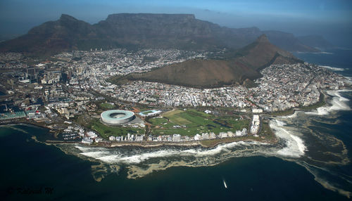 High angle view of buildings in city