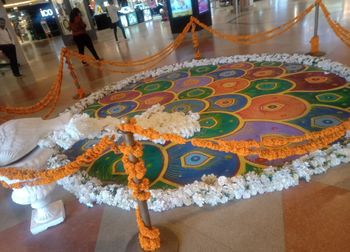 Close-up of illuminated decoration on floor