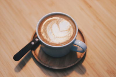 High angle view of coffee on table