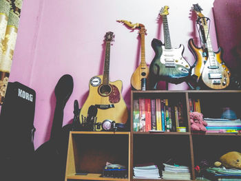 Full frame shot of guitar on wall