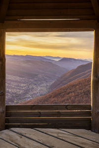 Scenic view of mountains against sky during sunset