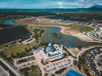 High angle view of townscape against sky