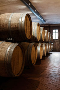 Stack of barrels in warehouse