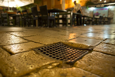 Close-up of food on table in restaurant at night