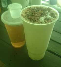 High angle view of drink on table