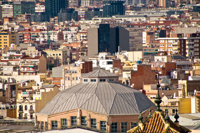 High angle view of buildings in city