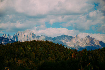 Scenic view of mountains against cloudy sky