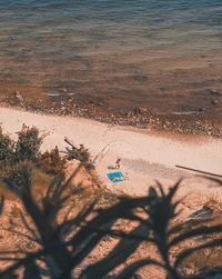 High angle view of man and woman at beach