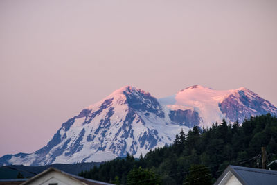 Scenic view of snowcapped mountains against clear sky