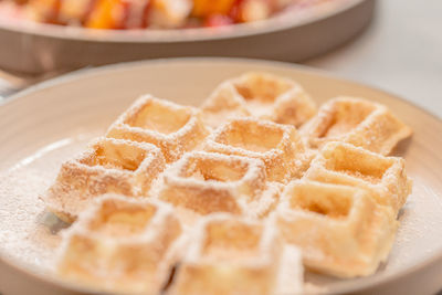 Close-up of waffle served in plate