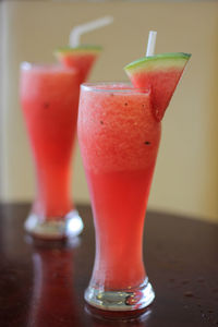 Close-up of cocktail in glass on table