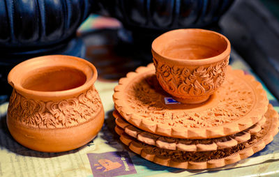 Close-up of coffee served on table