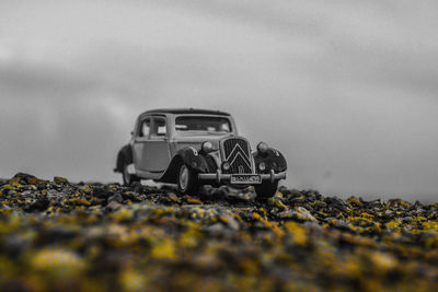 Close-up of toy car on field