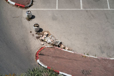 High angle view of garbage on road