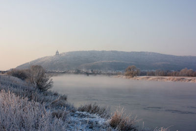 Scenic view of mountains against sky during winter