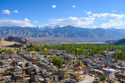 High angle view of townscape against sky