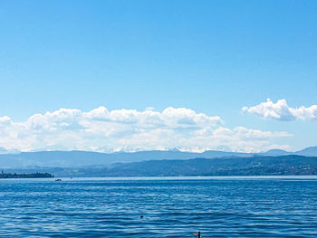 Scenic view of sea against blue sky