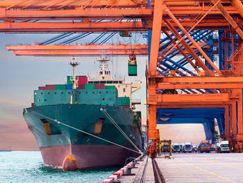 Ship moored at harbor