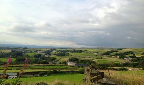 Scenic view of field against cloudy sky