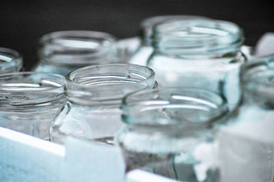 Close-up of glass jars