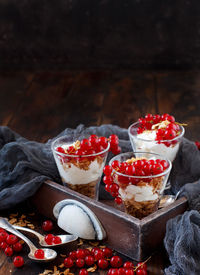 Red berries on table