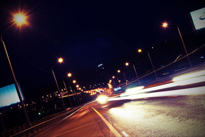 Light trails on road at night