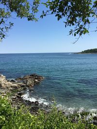 Scenic view of sea against clear sky