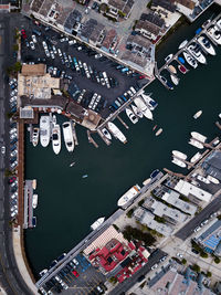 High angle view of buildings in coastline