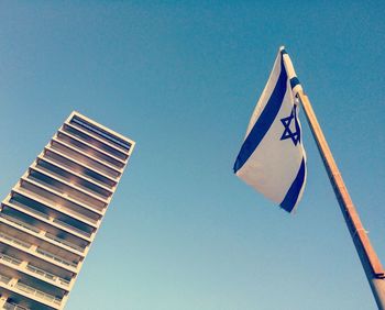 Low angle view of building against clear blue sky