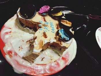 High angle view of dessert in plate