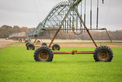 Agriculture technology for watering plants field at spring