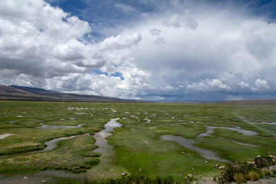 Scenic view of land against sky