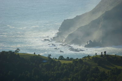 Scenic view of mountain and sea