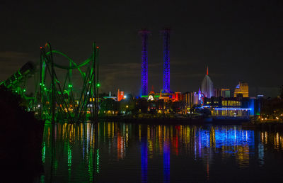 Illuminated buildings in city at night