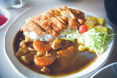 High angle view of meal served in plate