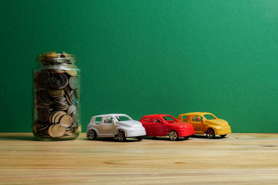 Toy car on table