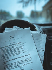 Close-up of open book on table