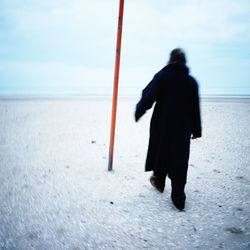 Rear view of man standing on beach