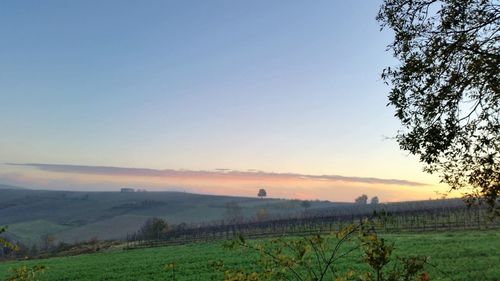 Scenic view of landscape against sky at sunset
