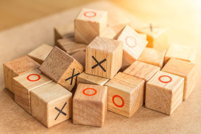 High angle view of toys on table