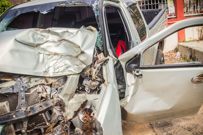 High angle view of garbage in car