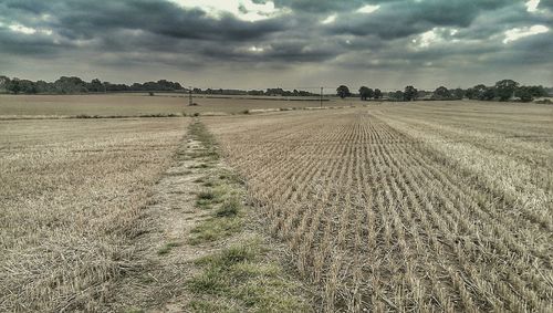 Scenic view of field against cloudy sky