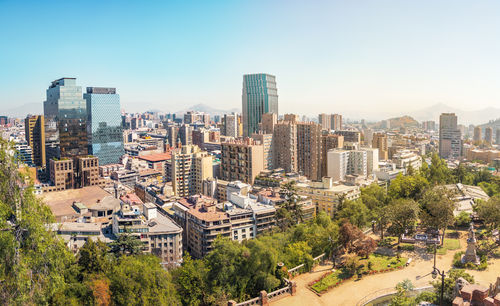 High angle view of buildings in city