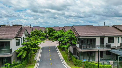 High angle view of buildings in city