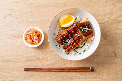 High angle view of food on table